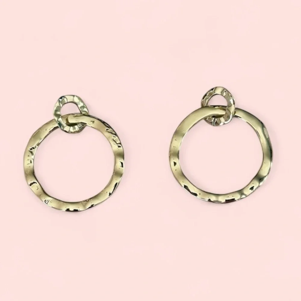 Gold Tone Circle Drop Earrings with Posts